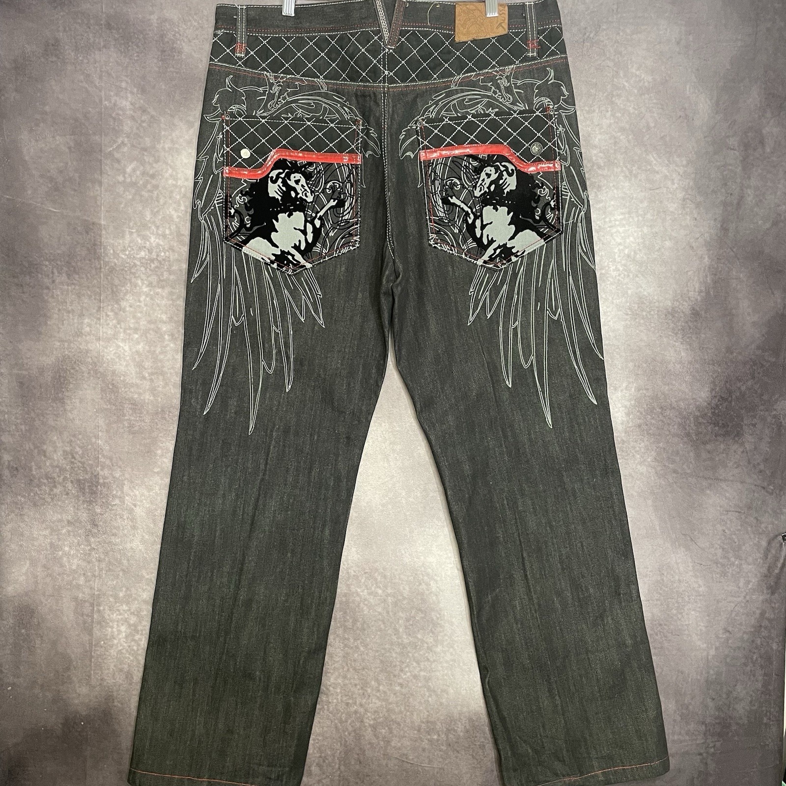 Vintage Russo Jeans 40x34 Black Wide Leg Y2k Hip Hop Streetwear Baggy